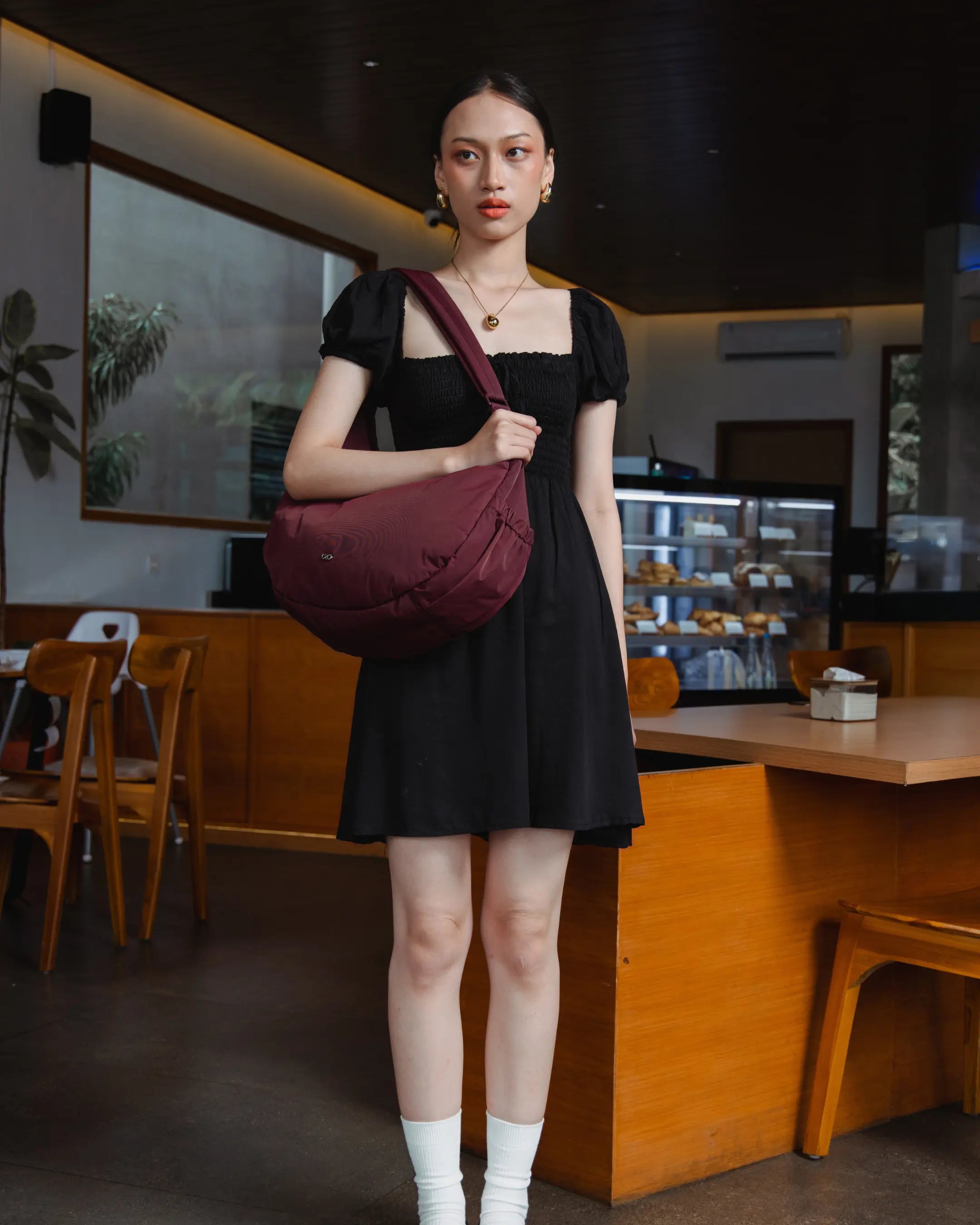 XL POSH CRESCENT BAG IN WINE TSL Singapore