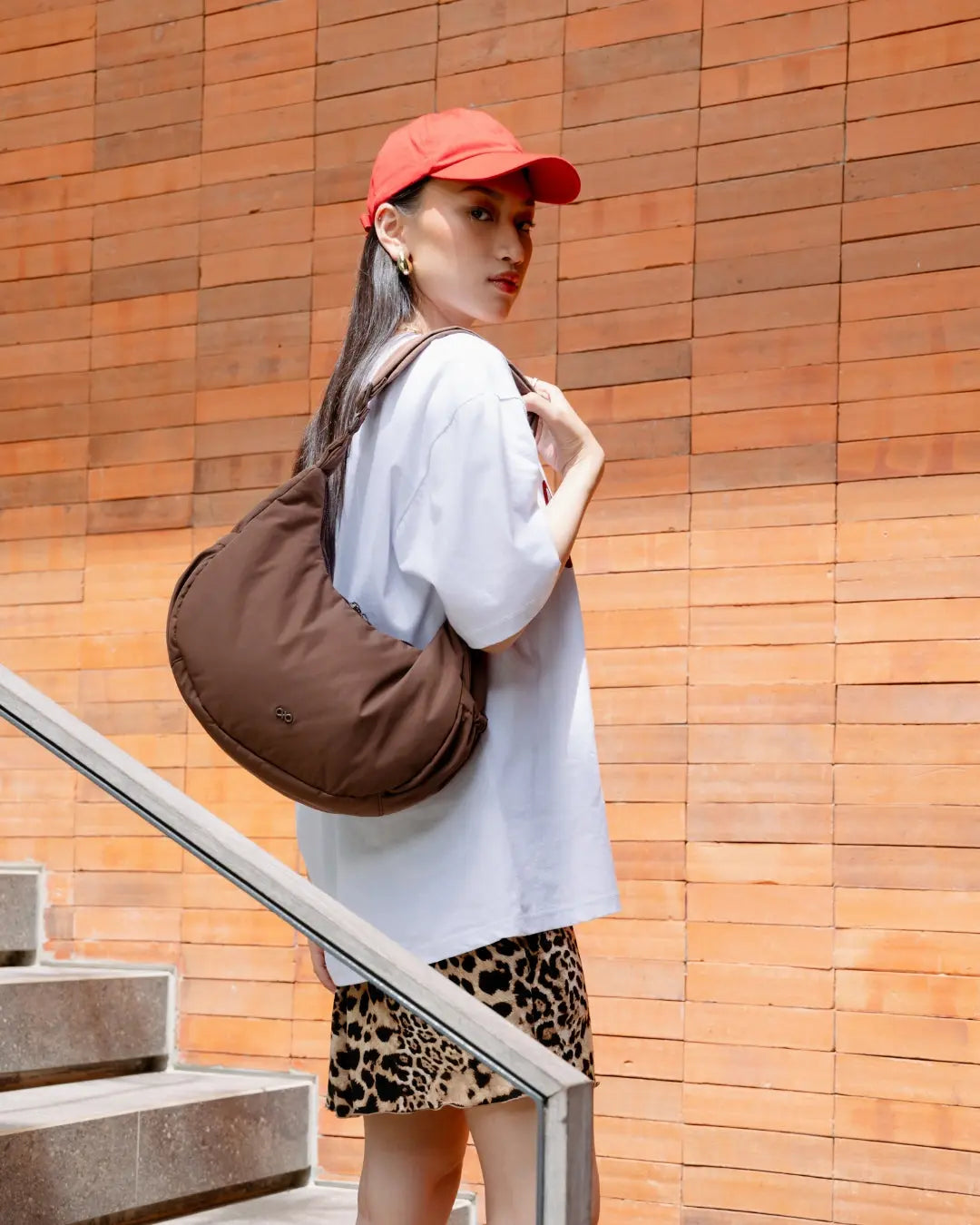 L COSY LUXE CRESCENT BAG IN PECAN The Sophia Label