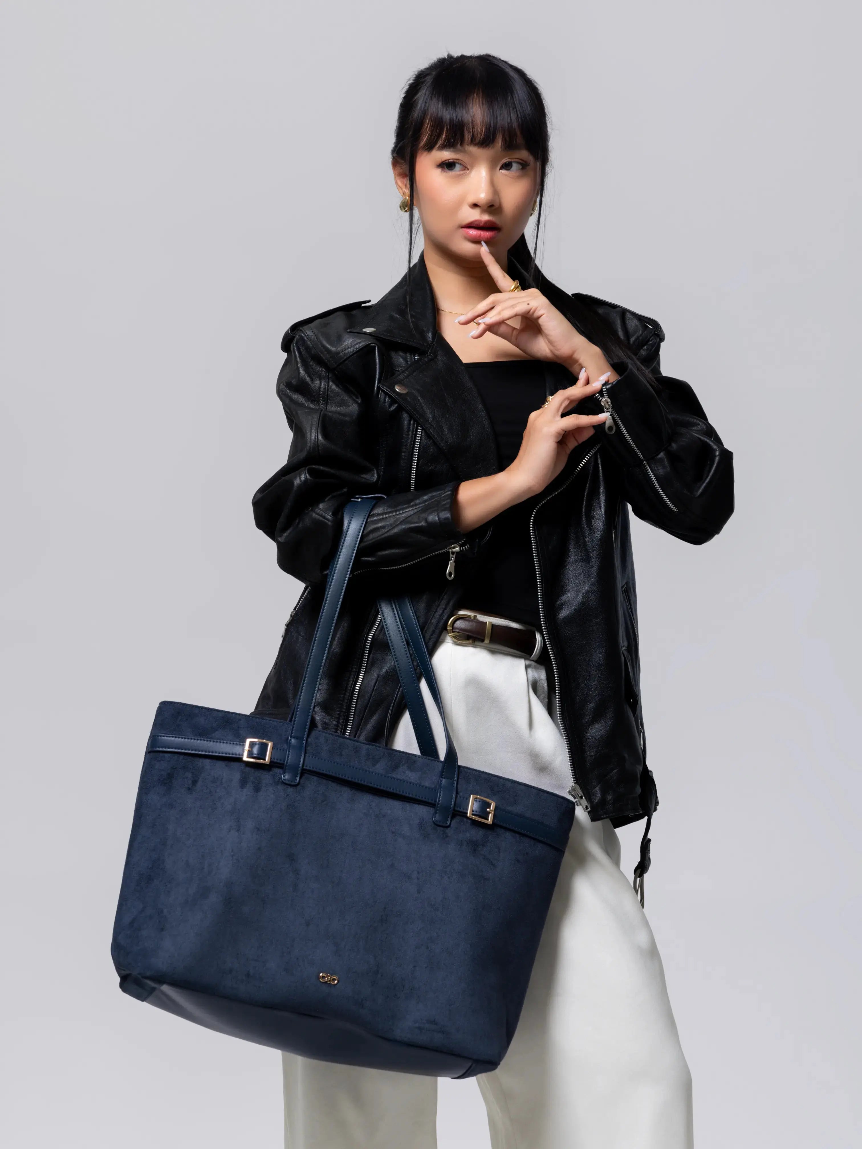VALENTINA SUEDE TOTE BAG IN PRUSSIAN BLUE TSL Singapore