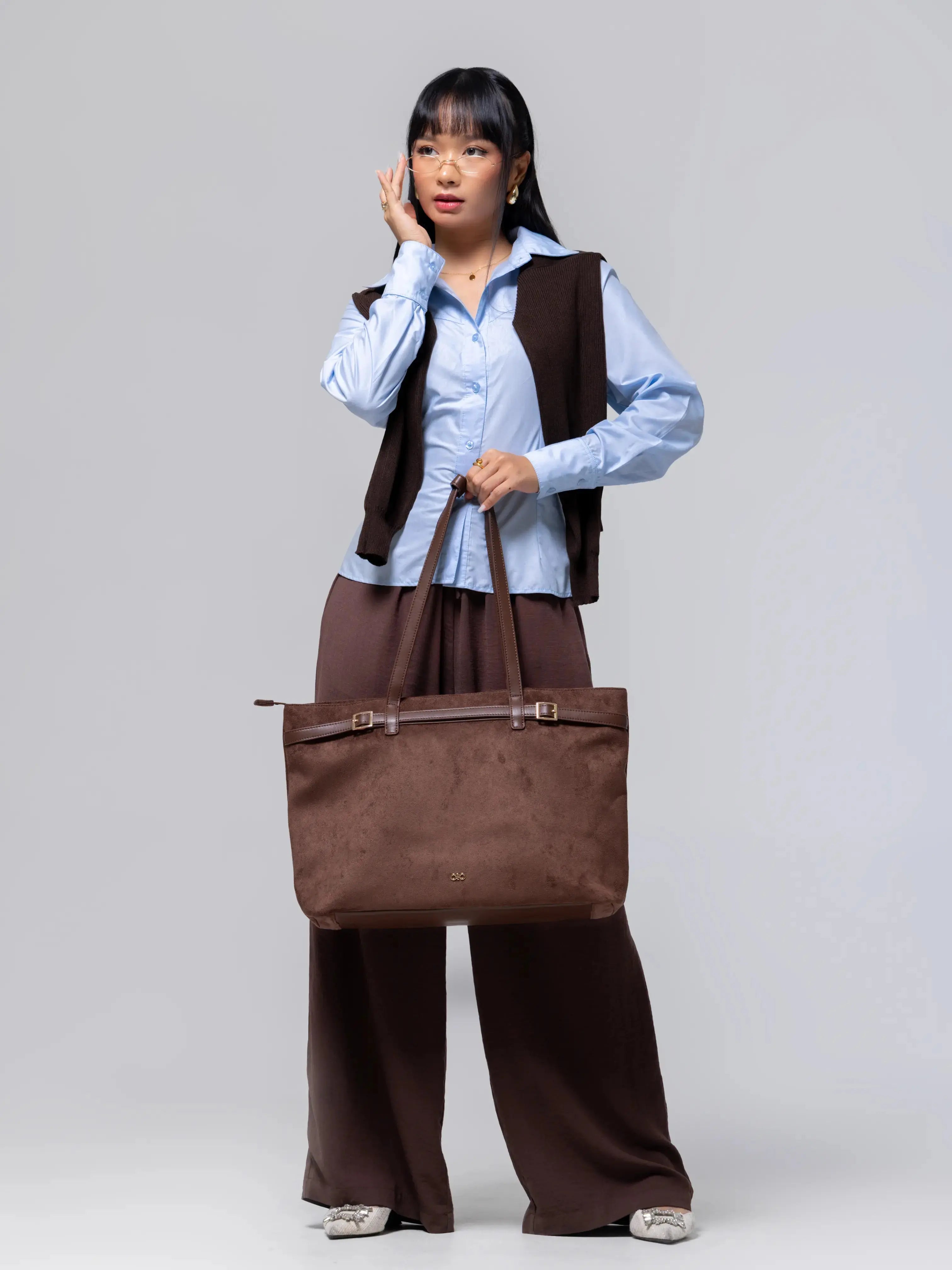VALENTINA SUEDE TOTE BAG IN ESPRESSO TSL Singapore