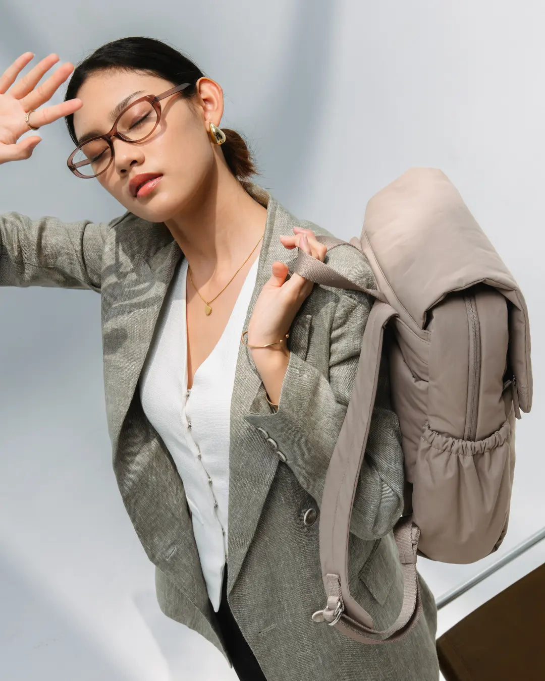 COSY LUXE UTILITY BACKPACK IN TAUPE TSL Singapore