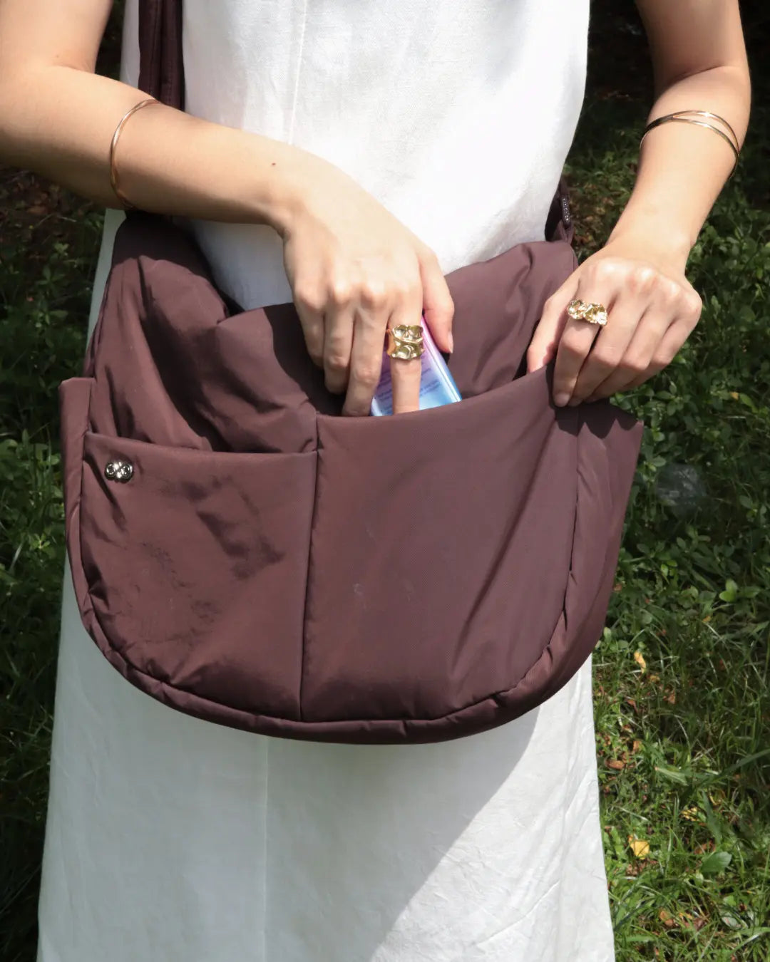 SIGNATURE POCKET CROSSBODY BAG IN POSH CHOCO TSL Singapore