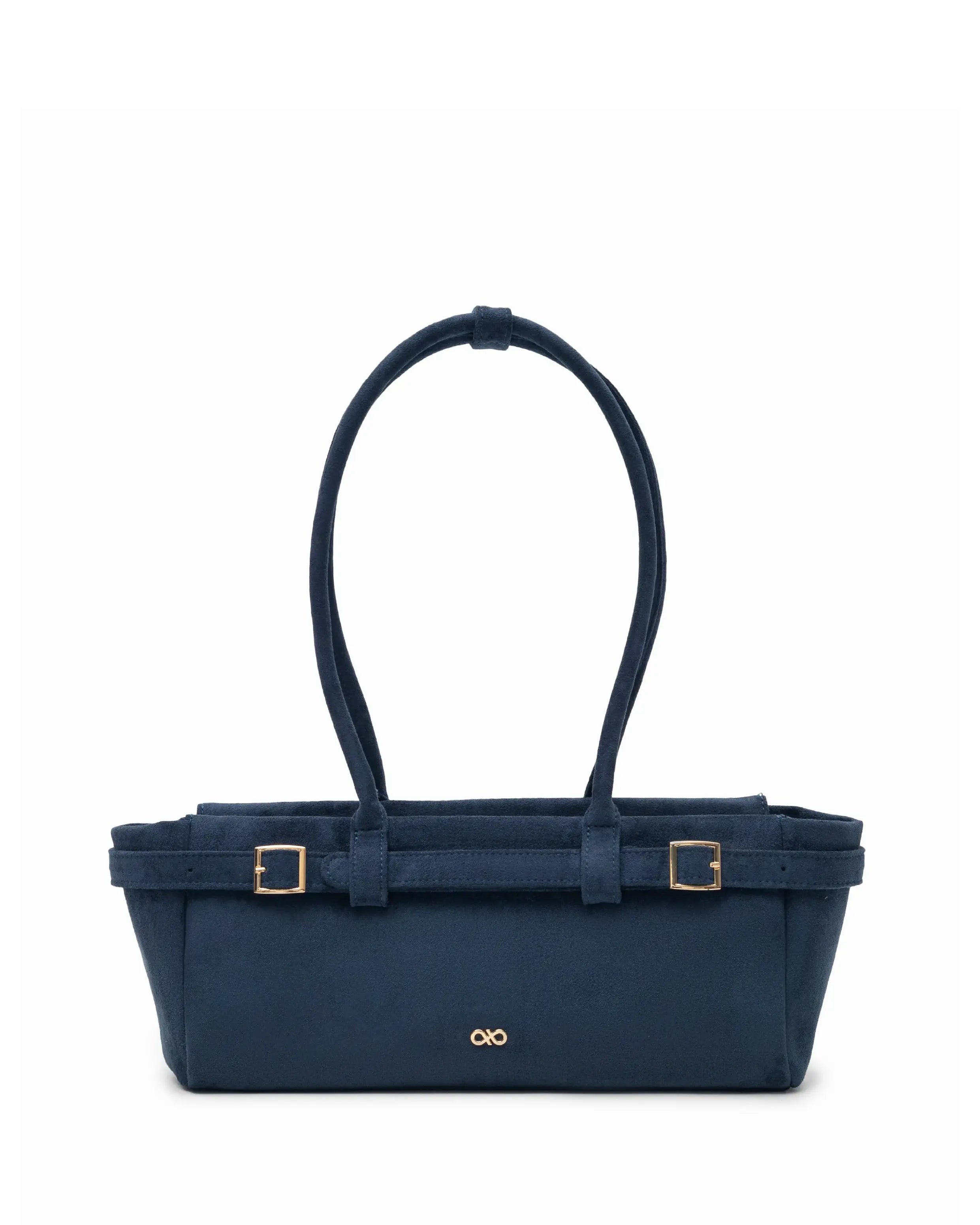 VALENTINA SUEDE BAGUETTE BAG IN PRUSSIAN BLUE TSL Singapore