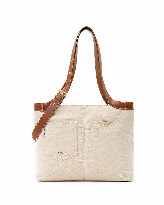 CALLY CANVAS SIGNATURE POCKET TOTE BAG - The Sophia Label