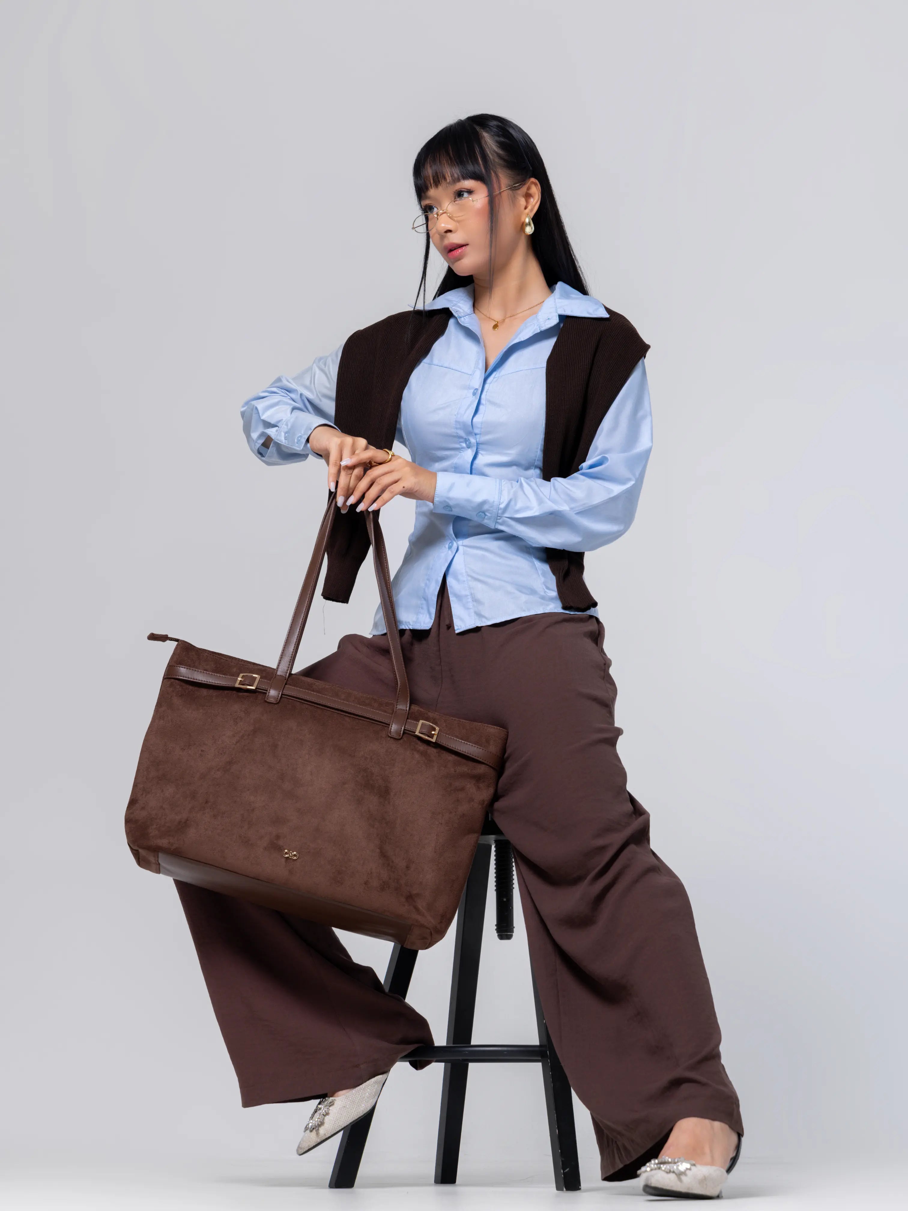 VALENTINA SUEDE TOTE BAG IN ESPRESSO TSL Singapore