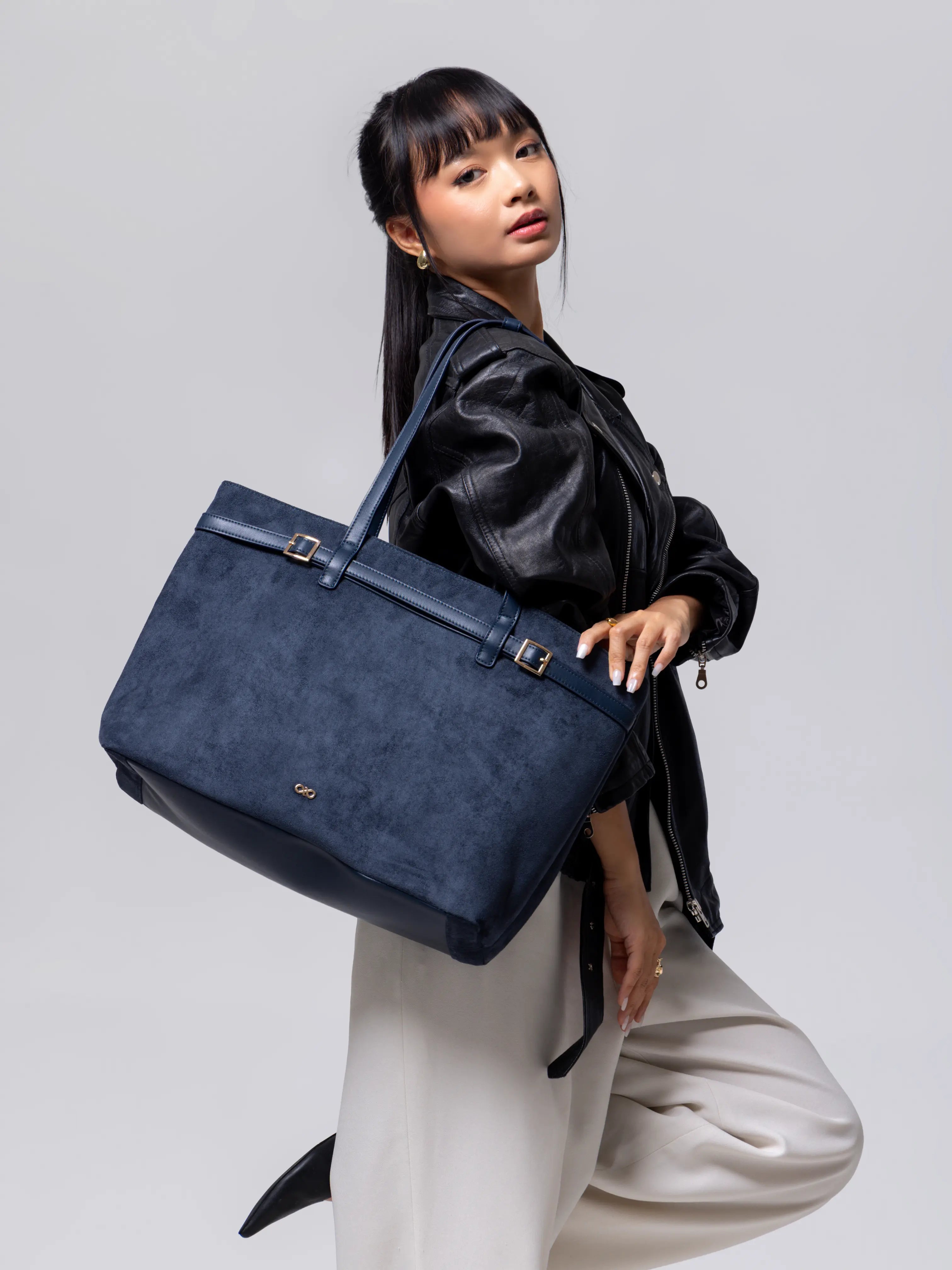 VALENTINA SUEDE TOTE BAG IN PRUSSIAN BLUE TSL Singapore
