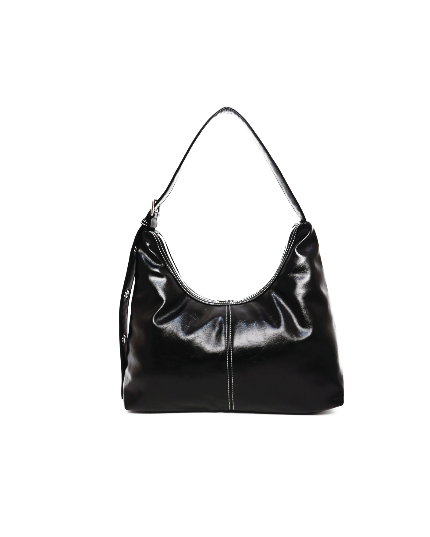SIGNATURE POCKET LEATHER HOBO BAG IN BLACK