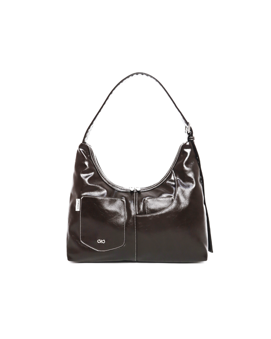 SIGNATURE POCKET LEATHER HOBO BAG IN ESPRESSO