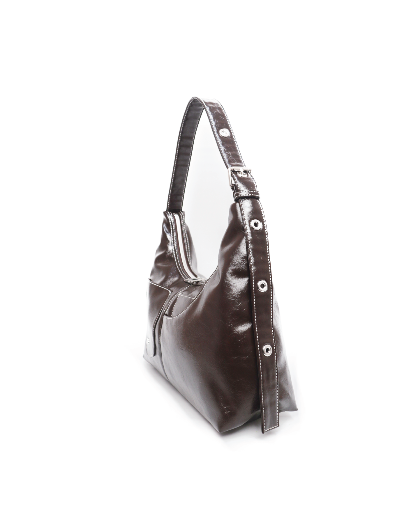 SIGNATURE POCKET LEATHER HOBO BAG IN ESPRESSO