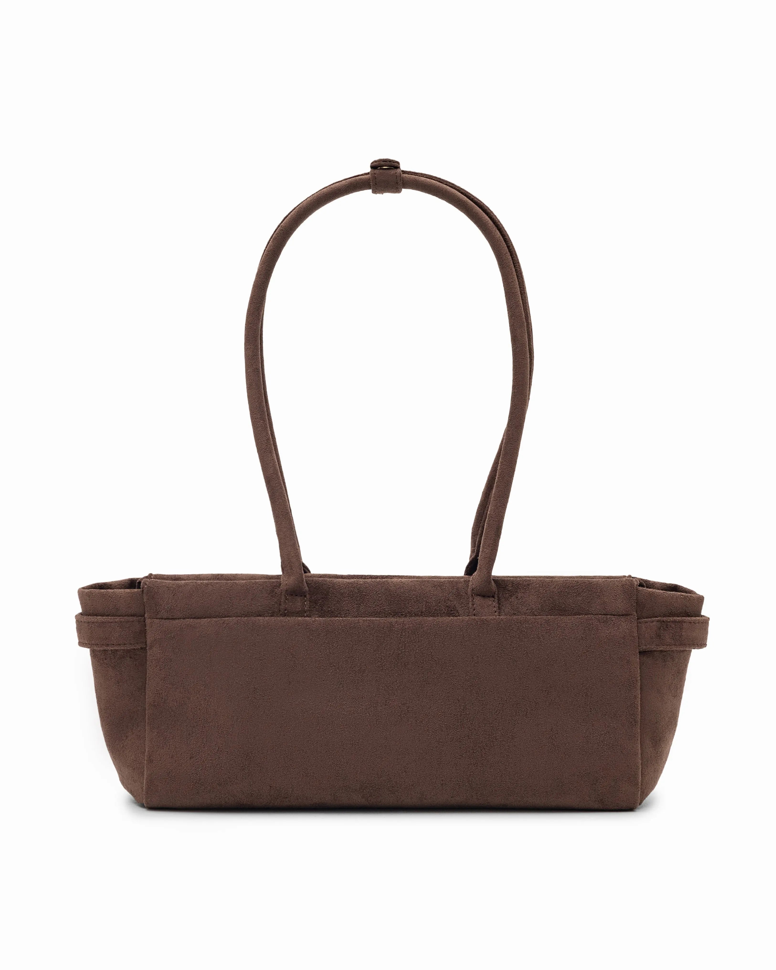 VALENTINA SUEDE BAGUETTE BAG IN ESPRESSO TSL Singapore
