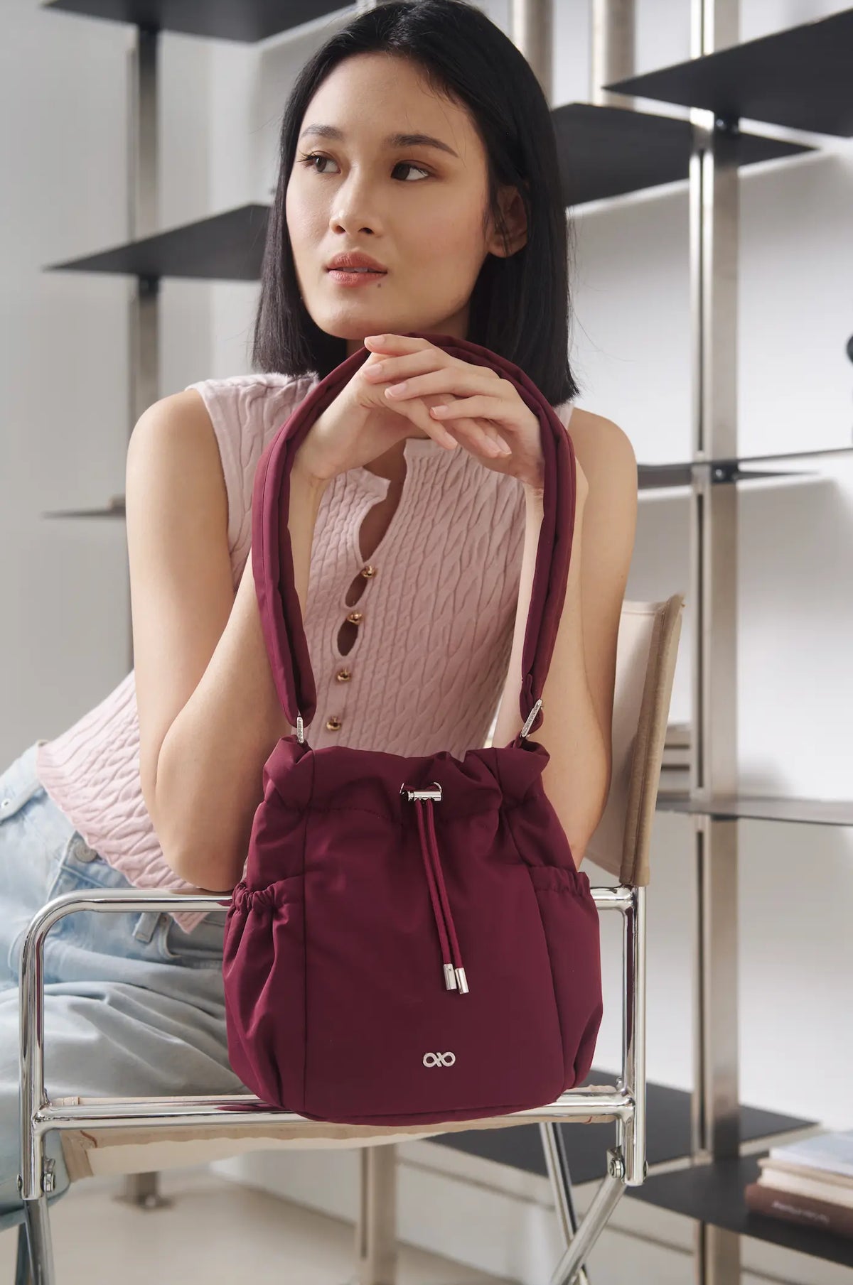 MINI COSY LUXE BUCKET BAG IN WINE 