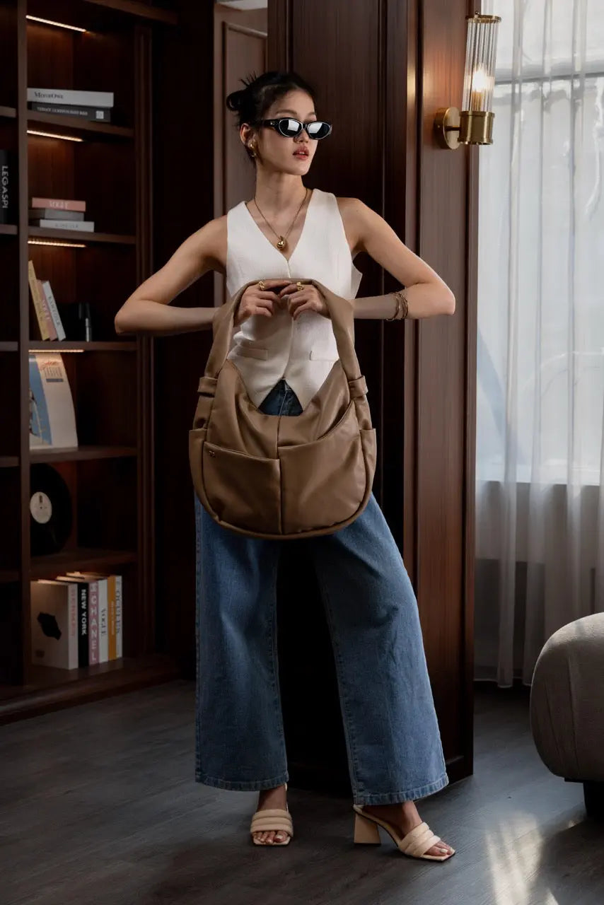 SIGNATURE POCKET SLOUCHY HOBO IN LATTE TSL Singapore