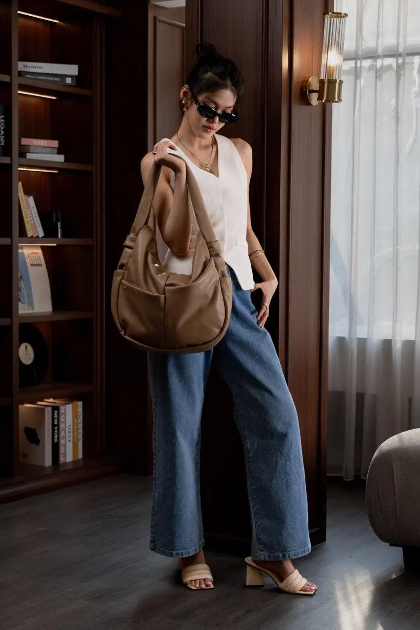 SIGNATURE POCKET SLOUCHY HOBO IN LATTE TSL Singapore