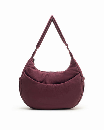 XL COSY PUFFY CROSSBODY BAG IN WINE